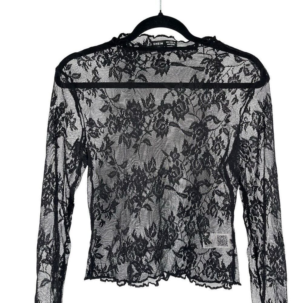 SHEIN Medium Black Sheer Floral Lace Layering Top Scalloped Mesh Y2K - Picture 4 of 13